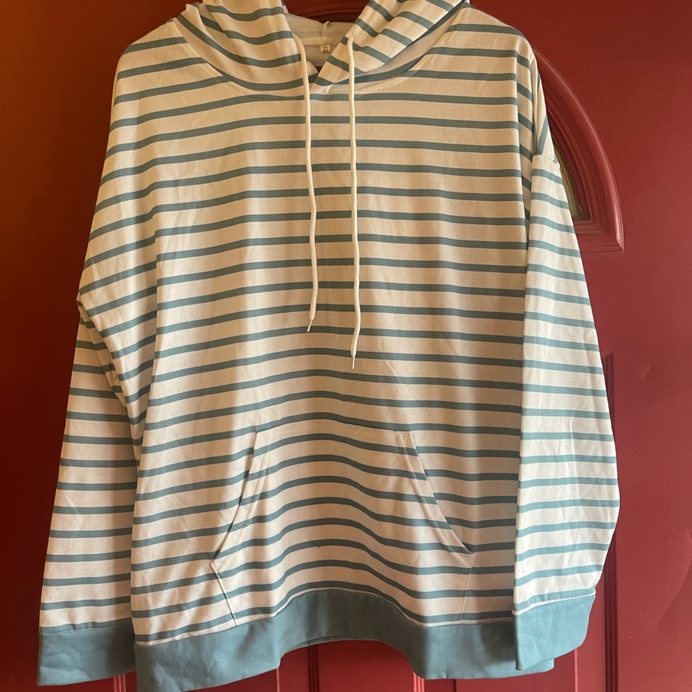 Striped Blue and White Hoodie Sweatshirt